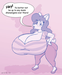 anthro big_breasts bottomwear breasts clothing female footwear hair huge_breasts hyper hyper_breasts open_mouth pants shirt shoes shortstack shortstack_female solo speech_bubble text thick_thighs topwear satsumalord cecily_(satsumalord) canid canine canis domestic_dog herding_dog mammal pastoral_dog welsh_corgi 2025 5:6 digital_media_(artwork) english_text hi_res sketch