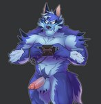 anthro big_penis genitals male muscular muscular_anthro muscular_male penis solo mafekoba lifewonders tokyo_afterschool_summoners tindalos_(tas) canid canine canis mammal wolf