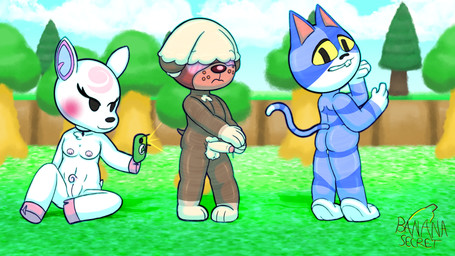 anthro blush bodily_fluids breasts butt chest_tuft cum cum_drip cum_on_penis dripping female forest freckles genital_fluids genitals glistening glistening_body group light makeup male nervous penis plant presenting presenting_hindquarters pubes public public_nudity small_breasts sunlight tail tree trio tuft vulva bananasecret animal_crossing nintendo diana_(animal_crossing) moe_(animal_crossing) shep_(animal_crossing) canid canine deer felid feline mammal 16:9 digital_media_(artwork) hi_res widescreen