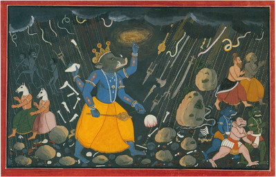 4_arms 5_fingers 5_toes ambiguous_feral ambiguous_gender armband armlet axe beard biped blue_body bone bottomwear bracelet clothed clothed_human clothed_humanoid clothed_male clothing cloud conch crown dagger dual_holding facial_hair feet feral fingers flower for_a_head gem group hair headgear holding_flower holding_mace holding_object humanoid_feet humanoid_hands jewelry katar knife loincloth lotus_(flower) male male_human male_humanoid melee_weapon multi_arm multi_limb necklace nude nude_human nude_male pearl_(gem) pearl_necklace plant plantigrade polearm raining religion rock running side_view solo_focus standing sword toes topless topless_human topless_humanoid topless_male trident tusks weapon wristband manaku_(artist) asian_mythology hindu_mythology hinduism mythology public_domain varaha animal_head animal_humanoid boar_humanoid deity deva equid equid_humanoid equine equine_humanoid horse_humanoid human humanoid mammal mammal_humanoid reptile scalie snake suid suid_humanoid suine suine_humanoid 18th_century ancient_art gouache_(artwork) hi_res painting_(artwork) traditional_media_(artwork) traditional_painting_(artwork)