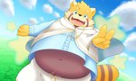 anthro belly blush fur gesture hand_gesture male midriff navel orange_body orange_fur overweight overweight_male solo v_sign tai_tanuki crave_saga caladbolg_(crave_saga) ailurid mammal red_panda 5:3 hi_res