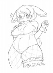 anthro blush breasts clothing female hair kemono midriff nipples short_hair simple_background solo white_background visark lagomorph leporid mammal rabbit 2015 monochrome