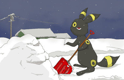 ambiguous_gender anthro anthrofied black_body black_fur building cigarette cloud cloudy_sky dot_nose featureless_crotch fur holding_object holding_shovel holding_tool house landscape markings mouthless nude outside path power_lines red_eyes ring_(marking) rooftop shovel shoveling shoveling_snow sky smoking snow snowing solo tail tools yellow_markings geboku nintendo pokemon kimura_(geboku) eeveelution generation_2_pokemon pokemon_(species) umbreon 2026 digital_media_(artwork)