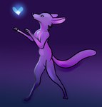 anthro cheek_tuft duo facial_tuft fur glowing gradient_background gradient_fur purple_body purple_fur reaching_up semi-anthro simple_background solo_focus standing tuft inafox arthropod canid canine fox insect mammal