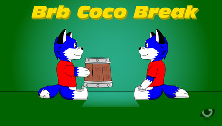 anthro black_ears blowing_steam blue_body blue_fur chibi clothing cocoa_(drink) drinking duo fur giving_drink glowing green_background magic male orange_eyes receiving red_clothing red_shirt red_topwear runes shirt simple_background steam tankard topwear white_paws rockingwolf360 cainesama canid canine fox mammal animated hi_res watermark