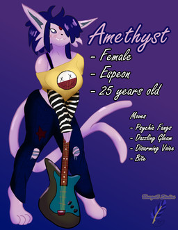 anthro bite biting_lip bottomwear clothing crop_top electric_guitar female forked_tail guitar hair hair_over_eye musical_instrument pants paws plucked_string_instrument shirt solo standing string_instrument tail text topwear torn_bottomwear torn_clothing torn_pants unusual_anatomy unusual_tail bluequill_studios nintendo nirvana pokemon amethyst_grove eeveelution electrode_(pokemon) espeon generation_1_pokemon generation_2_pokemon pokemon_(species) absurd_res english_text hi_res