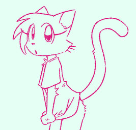 anthro bent_over bottomless clothed clothing ears_up eyelashes female long_tail looking_at_viewer open_mouth pulling_shirt_down shirt shirt_grab side_view solo t-shirt tail topwear whiskers funnysillydog domestic_cat felid feline felis mammal