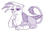 eyelashes female feral looking_at_viewer lying on_front solo wings sorc friendship_is_magic hasbro my_little_pony mythology gilda_(mlp) avian gryphon mythological_avian mythological_creature 2016 digital_media_(artwork) monochrome