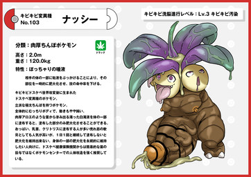 bodily_fluids border claws cum fangs genital_fluids genitals leaf male nipples penis plant pokedex pokedex_entry pokedex_number purple_eyes red_border simple_background teeth text tongue tongue_out white_background nikunigushii nintendo pokemon elemental_creature exeggutor flora_fauna generation_1_pokemon pokemon_(species) absurd_res censored hi_res japanese_text translation_request