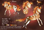 blonde_mane brown_body color_swatch feral gradient_mane gradient_tail male mane markings orange_mane orange_tail red_mane red_tail side_view solo tail text white_body white_markings yellow_tail scarlanya equid equine horse mammal english_text model_sheet