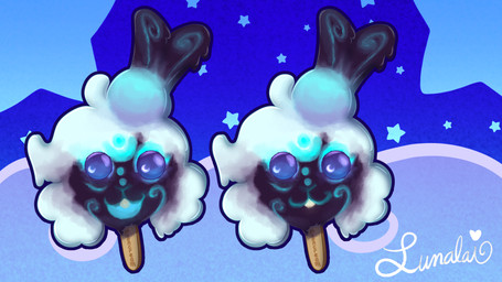 ambiguous_form bioluminescence bubblegum_eyes character_popsicle dessert female food front_view glowing hair ice_cream looking_at_viewer open_mouth popsicle popsicle_stick purple_eyes simple_background smile solo swirls teeth text white_hair lunalaimoonglow vtuber lunalai lagomorph leporid lumine mammal rabbit 16:9 artist_name colored digital_drawing_(artwork) digital_media_(artwork) english_description hi_res shaded signature widescreen