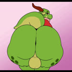 anthro anus ass_clapping backsack balls big_balls big_butt brown_eyes butt clothing femboy genitals green_body horn huge_butt huge_thighs looking_at_viewer looking_back male nude raised_tail red_clothing shaded_background smile solo tail thick_thighs twerking cansueny mythology yoshai_the_kobold dragon kobold lizard mythological_creature mythological_scalie reptile scalie 1:1 2d_animation animated digital_drawing_(artwork) digital_media_(artwork) loop motion_tweening short_playtime sound webm