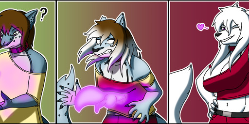 5_fingers ambiguous_gender anthro base_one_layout basic_sequence belt big_breasts black_border border breast_expansion breasts brown_hair claws clothed clothing collar cute_fangs duo expansion fangs female feral fingers fur gender_transformation glowing grey_body grey_eyes hair heart_symbol linear_sequence looking_at_viewer male markings midriff mind_control multicolored_hair navel off_shoulder one_eye_closed one_row_layout possession purple_eyes question_mark shirt shocked simple_background smile smirk species_transformation spots spotted_markings spotted_tail tail tail_markings tank_top teeth three_frame_image three_frame_sequence topwear transformation transformation_sequence two_tone_hair white_body white_fur white_hair wink thadygrant aquatic arctic_fox canid canine fish fox mammal shark spirit true_fox 2018 digital_drawing_(artwork) digital_media_(artwork) hi_res sequence signature