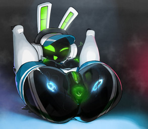 anus black_body blush breasts butt clothed clothing electronics female genitals glistening glistening_body glistening_butt glowing glowing_ears glowing_eyes glowing_mouth glowing_nipples green_anus green_blush green_insides green_lips green_mouth green_nipples green_vulva hat headgear headphones headset headwear lips looking_at_viewer machine mostly_nude mostly_nude_female nipples no_underwear one_eye_closed open_mouth solo spread_legs spreading unusual_insides vulva wink winking_at_viewer mdthetest project_turboblast tempo_(project_turboblast) animal_humanoid humanoid lagomorph leporid mammal rabbit robot robot_anthro 2025 hi_res widescreen
