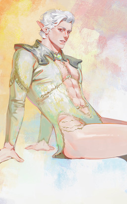 abs athletic athletic_humanoid athletic_male bare_legs clothed clothing hair humanoid_pointy_ears male not_furry pecs pointy_ears red_eyes robe skimpy solo white_hair gyunock baldur's_gate baldur's_gate_3 bioware electronic_arts larian_studios astarion_(baldur's_gate) elf humanoid vampire hi_res