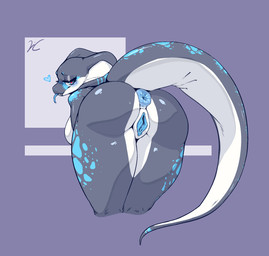 anthro anus bedroom_eyes big_anus big_breasts big_butt blue_anus blue_body blue_eyes blue_genitals blue_tongue blue_vulva blush breasts butt clitoris female female_anthro forked_tongue genitals heart_symbol looking_at_viewer looking_back looking_back_at_viewer markings multicolored_body narrowed_eyes nude presenting presenting_anus presenting_hindquarters presenting_vulva puffy_anus raised_tail rear_view scales seductive simple_background snake_hood solo tail teeth thick_thighs tongue tongue_out vulva white_body wide_hips lc79510455 cobra reptile scalie snake hi_res