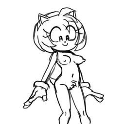 accessory anthro bangle black_nose breasts clothing eyelashes female genitals gloves handwear headband jewelry nipples pointy_ears pubes solo tail vulva alien-ado sega sonic_the_hedgehog_(series) amy_rose eulipotyphlan hedgehog mammal monochrome sketch