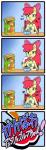 4koma accessory anibaruthecat anthro anthrofied apple apple_bloom_(mlp) applebloomers applejack_(mlp) bow_(feature) bow_accessory bow_ribbon breasts centered_hair_bow cereal cereal_box clothed clothing comic digital_media_(artwork) earth_pony eating equid equine female food friendship_is_magic fruit furniture gloves hair hair_accessory hair_bow hair_ribbon handwear hasbro hi_res horse japanese_text mammal my_little_pony open_mouth plant pony red_hair ribbons solo table text yellow_body