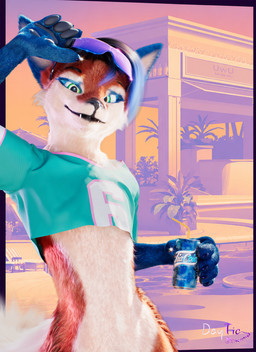 anthro blue_body blue_fur blue_hair can city city_background claws clothing container crop_top eyewear fangs fluffy fluffy_tail fur green_eyes hair holding_object light looking_at_viewer male multicolored_body multicolored_fur multicolored_hair orange_body orange_fur palm_tree parody pawpads paws plant pointy_ears pose posed shirt smile soft_lighting solo sunglasses sunlight tail teeth topwear tree white_body white_fur daytia c4d grand_theft_auto gta_vi_cover_girl rockstar_games canid canine fox mammal rexouium 3d_(artwork) cinema_4d_(artwork) digital_media_(artwork) hi_res signature