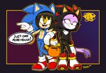 anthro clothing costume dialogue duo female footwear gloves handwear holidays open_mouth open_smile simple_background smile speech_bubble text trick-or-treating unimpressed alotaart halloween sega sonic_the_fighters sonic_the_hedgehog_(series) blaze_the_cat honey_the_cat shadow_the_hedgehog sonic_the_hedgehog domestic_cat felid feline felis mammal english_text hi_res signature