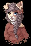 accessory anthro blinking blue_eyes bow_ribbon braided_hair breasts brown_body brown_fur brown_hair clothed clothed_anthro clothed_female clothing collar collar_ring dipstick_ears ear_markings ear_piercing eyelashes female female_anthro fur hair hair_accessory hair_bow hair_ribbon heterochromia multicolored_ears orange_eyes piercing ribbons simple_background solo transparent_background yellow_eyes littleshrub alyx_(alyxalyx) domestic_cat felid feline felis mammal alpha_channel animated digital_media_(artwork) half-length_portrait low_res pixel_(artwork) portrait short_playtime