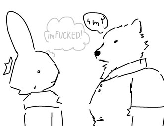 anthro bodily_fluids clothed clothed_anthro clothed_human clothing collared_shirt dialogue duo eye_contact fur hoodie looking_at_another male muscular o_o polo_shirt profanity shirt shocked side_view size_difference skinny sweat sweatdrop thought_bubble topwear reiesp_(artist) animal_hospital roblox intern_(animal_hospital) paul_polar_(reiesp) bear human mammal polar_bear ursine monochrome tagme