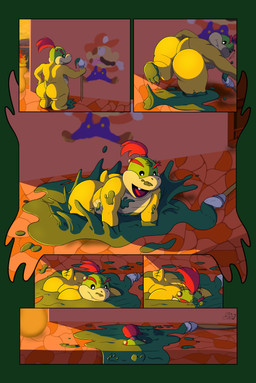 3_toes anthro beady_eyes big_butt butt feet graffiti hair male outside paint partially_submerged ponytail red_hair scales short_tail sinking solo sunset tail toes yellow_body yellow_scales young young_anthro alfa_quinto_(artist) mario_bros nintendo bowser_jr. dragon_koopa koopa scalie absurd_res hi_res