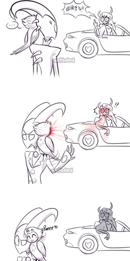 5_panel_comic angry asymmetrical_horns bendy_straw blush blush_stickers car carrying_another clothed clothing constricted_pupils container convertible cross-popping_vein cup disposable_cup drinking_straw eye_roll eyewear female feral feralized fur_coat gesture glasses hand_gesture hand_on_hip heart_glasses heart_symbol horn inanimate_transformation interrobang male middle_finger on_shoulder petrification pupils purring small_pupils spikes spikes_(anatomy) spit-take suit surprised symbol_swearing text transformation vehicle yelling_at_another norithelord hellaverse helluva_boss blitzo_(helluva_boss) stolas_(helluva_boss) verosika_mayday avian bird demon horned_humanoid humanoid imp owl owl_demon succubus 2021 absurd_res artist_name comic hi_res long_image restricted_palette spot_color tall_image watermark