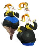 anthro athletic_wear beak bedroom_eyes big_breasts big_butt black_body black_feathers blue_eyes bodily_fluids bottomwear bottomwear_down breasts butt clothed clothing eyelashes eyeshadow fanning fanning_self feathers female gym_bottomwear gym_shorts huge_butt huge_hips huge_thighs hyper hyper_butt hyper_hips hyper_thighs jogging long_neck makeup narrowed_eyes non-mammal_breasts partially_clothed rear_view seductive shirt shorts shorts_down solo sweat sweaty_butt tank_top thick_thighs topwear wide_hips yellow_eyeshadow sssonic2 donkey_kong_(series) donkey_kong_bananza nintendo avian bird ostrich ratite 2025 absurd_res hi_res