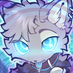 ambiguous_gender artist_watermark bell bell_collar blue_background blue_eyes blue_tongue bodily_fluids chest_tuft collar dripping drooling ear_piercing ear_ring eyebrows fangs fur grey_body grey_fur head_tuft hypnosis hypnotic_eyes jingle_bell jingle_bell_collar looking_at_viewer mind_control open_mouth piercing ring_piercing saliva saliva_drip simple_background solo sparkles teeth tongue tongue_out tuft dizzymilky dart_(dartkitten) domestic_cat felid feline felis mammal 1:1 2026 bust_portrait digital_drawing_(artwork) digital_media_(artwork) hi_res portrait