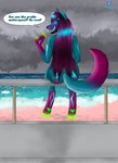 anthro beach butt canid canid_demon canine d00mhound demon dialogue female hellhound hi_res mammal mythological_canine mythological_creature mythology nude sea seaside solo thunderstorm tornado unknown_(disambiguation) water waterspout