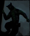 ambiguous_gender anthro belt clothing dark_lighting green_eyes sky solo stealth kazzyboii gulonine mammal marten mustelid musteline hi_res