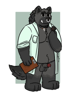 anthro balls belly bodily_fluids clothed clothing coat condom condom_wrapper erection facial_piercing fur genital_fluids genitals jewelry lab_coat looking_at_viewer male necklace nose_piercing nose_ring nude penile penis piercing ring_piercing sexual_barrier_device simple_background smile solo tail teasing teasing_viewer topwear white_background eemwolf eem_(eemwolf) canid canine canis mammal wolf digital_media_(artwork) hi_res