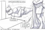 3:2 anthro bed bedroom breasts canid canine clothed clothing comic dialogue duo english_text erection erection_under_clothing faf fafcomics female fox furniture greyscale hetty_(faf) jimmy_(faf) lying male mammal monochrome obese on_back overweight pillow tenting text