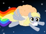 amber_eyes blonde_hair derp_eyes feathered_wings feathers female feral flying food grey_body grey_feathers hair looking_at_viewer mail mouth_hold muffin parody rainbow rainbow_trail solo space tail wings yellow_eyes jdan-s friendship_is_magic hasbro my_little_pony mythology nyan_cat_(copyright) derpy_hooves_(mlp) equid equine food_creature horse hybrid mammal mythological_creature mythological_equine pegasus pony 4:3 meme