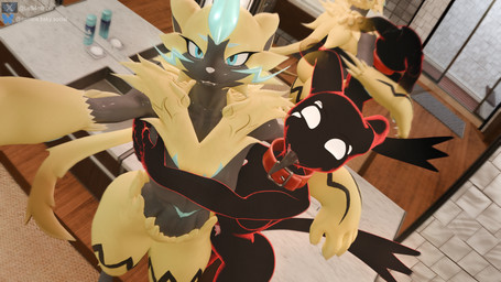 anthro athletic athletic_anthro athletic_female big_butt black_body blue_eyes butt duo female female/female fur hug looking_at_viewer markings nude nude_anthro nude_female selfie standing tail tongue tongue_out yellow_body yellow_fur samtrix warfaremachine_(modeler) nintendo pokemon mimi_(sealer4258) warfare_zeraora felid feline generation_7_pokemon legendary_pokemon mammal mimikyu pokemon_(species) zeraora 16:9 3d_(artwork) 4k absurd_res digital_media_(artwork) hi_res widescreen