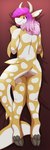 anthro breasts butt cloven_hooves dakimakura female fin hair hooves horn looking_at_viewer lying nipples notched_ear nude on_front pink_eyes pink_hair rear_view smile solo tail tail_fin white_body yellow_body the-minuscule-task electrum_(finitez) bovid bovine cattle fish hybrid mammal marine shark 2023 absurd_res dakimakura_design hi_res