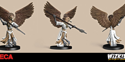 ambiguous_gender beak bottomwear brown_body brown_feathers clothing feathered_crest feathers feet figurine grey_body grey_scales head_crest jewelry loincloth melee_weapon necklace polearm scales scuted_arms scuted_legs scutes solo spear spread_wings standing tail tail_feathers talons toes weapon white_clothing wings yellow_eyes deependra_jaishi paizo pathfinder avian jyoti 3d_(artwork) absurd_res digital_media_(artwork) hi_res official_art