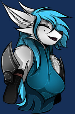 anthro armor blue_clothing blue_dress blue_eyes clothing dress eyes_closed female front_view grin happy laugh magic_user markings open_mouth robe royalty smile solo tattoo teeth snowiefeather thermia_(character) canid canine canis fox hybrid mammal wolf alpha_channel