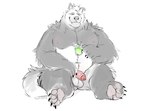 absurd_res anthro balls bear beverage casual_nudity digital_media_(artwork) eyes_closed fangs fluffy foreskin fur genitals giant_panda glans grey_body grey_fur hi_res holding_beverage holding_object humanoid_genitalia humanoid_penis male mammal multicolored_body multicolored_fur musclegut muscular nude one_eye_closed pawpads paws pecs penis pink_glans pink_penis simple_background sitting smile solo super-tuler tail tairu teeth two_tone_body two_tone_fur white_background white_body white_fur