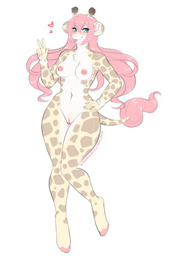 accessory anthro bow_(feature) bow_accessory bow_ribbon breasts female genitals hair_accessory hair_bow hair_ribbon heart_symbol innie_vulva ribbons solo vulva kitsunewaffles-chan giraffe giraffid mammal 2019 dated digital_media_(artwork) shaded