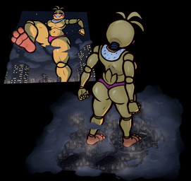 anthro city clothing crush extreme_size_difference female machine macro panties size_difference stomping underwear unknown_artist five_nights_at_freddy's five_nights_at_freddy's_2 scottgames toy_chica_(fnaf) animatronic avian bird chicken galliform phasianid robot hi_res