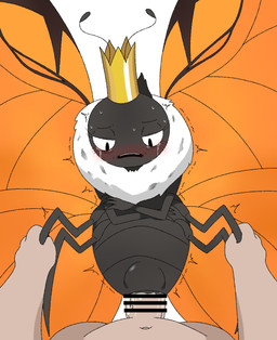 2_antennae 4_legs abdominal_bulge animal_genitalia antennae_(anatomy) anthro anthro_penetrated arthropod_abdomen black_antennae black_eyes black_markings bodily_fluids censor_bar cloaca cloacal cloacal_penetration crossed_arms crown crying cum cum_in_cloaca cum_inside duo eyespots female female_focus female_penetrated first_person_view genital_fluids genitals head_tuft headgear holding_both_legs human_on_anthro human_penetrating human_penetrating_anthro insect_wings interspecies lepidopteran_wings looking_pleasured male male/female male_human male_penetrating male_penetrating_female markings narrowed_eyes navel nude_human open_mouth orange_wings penetration penile penile_penetration penis_in_cloaca quadruped ruff sex shaking simple_background size_difference smaller_penetrated solo_focus spread_wings tan_body tan_skin tears teeth trembling tuft white_background wings omnivore_(artist) disney hoppers_(disney) pixar insect_queen_(hoppers) arthropod butterfly human insect lepidopteran mammal monarch_butterfly censored hi_res unavailable_at_source