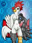 amputee anthro bionic_eye bionics breasts butt crossgender cybernetic_eye cybernetics disability feathered_crest feathers female hand_on_hip hands_behind_back head_crest logo looking_at_viewer machine metal naturally_censored navel nipple_tuft non-mammal_breasts nude pattern_background pubes scales simple_background smile solo tuft white_body white_feathers yellow_eyes zinzoa adult_swim cartoon_network robot_chicken robot_chicken_(robot_chicken) avian bird chicken cyborg galliform gallus_(genus) phasianid robot 2013 3:4 absurd_res hi_res