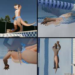 4_panel_comic anthro big_tail black_text blue_eyewear blue_goggles bottle brown_body brown_eyes brown_fur brown_hair bubble buoy checkered clothed clothing container countershade_face countershade_fur countershade_legs countershade_neck countershade_tail countershade_thighs countershade_torso countershading digitigrade disappearing_clothing diving evergreen_tree eyewear eyewear_on_head fence floor fur goggles goggles_on_head hair high-angle_view invisible invisible_clothes looking_forward low-angle_view magic male multicolored_clothing multicolored_swimwear natural_colors nude_anthro onomatopoeia open_mouth pawpads pine_tree plant pole small_comic smile solo sound_effects speedo speedo_only sploosh standing stretching swimming swimming_pool swimwear tail tan_body tan_fur text tile tile_floor topless tree underwater water water_bottle white_text_border civilotterneer galileogb_(modeler) civ_(civilotterneer) lontra mammal mustelid north_american_river_otter otter river_otter 1:1 3d_(artwork) absurd_res comic digital_media_(artwork) english_text hi_res