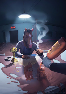 alcohol altered_reflection anthro award beverage cigarette duality duo emmy_statuette hair male poison reflection smoking solo_focus ardentmind bojack_horseman netflix bojack_horseman_(character) secretariat_(bojack_horseman) equid equine horse mammal digital_media_(artwork) hi_res