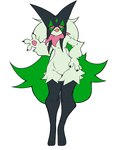 anthro biped black_body breasts featureless_breasts female fur green_body green_fur looking_at_viewer open_mouth pawpads pink_body pink_eyes simple_background small_breasts solo white_background rottenarmor nintendo pokemon generation_9_pokemon meowscarada pokemon_(species) hi_res