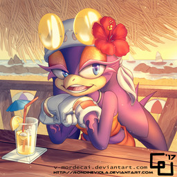 accessory alternative_fashion amekaji anthro beach beach_umbrella beak bendy_straw beverage blue_eyes boat clothing container cup drinking_straw eyewear eyewear_on_head female flower flower_in_hair flower_on_head food fruit gloves gyaru hair hair_accessory handwear hibiscus ice ice_cube j-fashion kerchief lemon open_mouth orange_clothing orange_eyeshadow parasol plant purple_body rock sailing_boat sailing_watercraft sand seaside sitting solo streetwear sunglasses sunglasses_on_head sunset text tropical vehicle water watercraft white_clothing white_gloves white_handwear yellow_beak rondineviola vmordecai sega sonic_riders sonic_the_hedgehog_(series) wave_the_swallow avian bird hirundinid oscine passerine swallow_(bird) 1:1 2017 artist_collaboration digital_media_(artwork) url