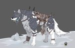 ambiguous_gender armor bodily_fluids bone claws drooling fangs feral grey_background quadruped saddle saliva simple_background skull solo standing teeth wolfdawg canid canine canis mammal wolf 2017