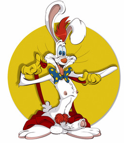 anthro blue_eyes bow_tie clothing flashing foreskin genitals gloves hair handwear male nipples open_mouth orange_hair penis pubes solo tongue tongue_out white_body yellow_clothing yellow_gloves yellow_handwear jodero disney who_framed_roger_rabbit roger_rabbit lagomorph leporid mammal rabbit hi_res